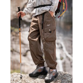 Men's Casual Nylon Cargo Pants with Multiple Pockets - Loose Fit, Solid Color for Spring/Fall