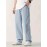 Men's Casual Light Blue Jeans, Loose Straight Trousers, Versatile Drawstring Elastic Waist Band Long Pants