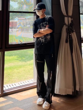 Men'S High-Waisted Wide Leg Pants, Cotton Blend, Regular Fit, with Zipper Details, for All-Season Wear, Basics Style Flare Jeans