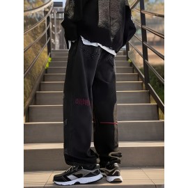 Men's Vintage Denim Jeans, Casual Streetwear Straight Leg Loose Pants For Outdoor Spring Fall