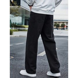 Vintage-Inspired Men's Casual Jeans with Multiple Pockets - Rayon Blend, Loose Fit, Street Style, Machine Washable