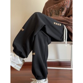 Men's Casual Joggers with Embroidered Design - Comfy Drawstring Sweatpants for Spring & Fall, Versatile Loose Fit
