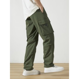 Men's Casual Flap Pocket Straight Leg Cargo Pants, Street Style Casual Pants For Outdoor Activities