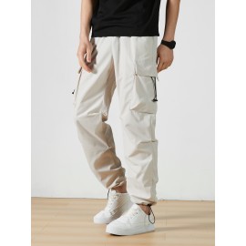 Men's Casual Flap Pocket Straight Leg Cargo Pants, Street Style Casual Pants For Outdoor Activities