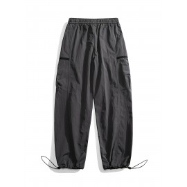Relaxed Fit, Men's Vintage-Inspired Cargo Pants - Nylon, Casual Fit with Drawstring Waist for Spring/Fall