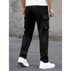 Men's Cargo Pants, Fashionable Casual Workwear, Polyester, Solid Color, Non-Stretch, Regular Fit, Woven Fabric, Novelty Clothing for Men