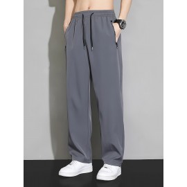 Men's Casual Pocket Joggers, Straight Leg Drawstring Loose Fit Long Sports Pants For Spring Autumn