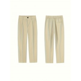 Men's Casual Fashion Pants, Versatile Solid Color, Polyester Fabric, Cropped Length