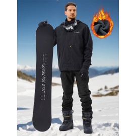 1pc ZUTY Men'S Fleece-Lined Waterproof Ski Pants, Softshell Color Block Sports Style with Zipper, Slight Stretch Polyester, Regular Fit for Snowboarding, Hiking - Woven Outdoor Trousers