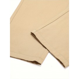 1pc Men'S Casual Cotton Drawstring Pants - Solid Color, Non-Stretch Fabric, Regular Fit, All-Season Straight Leg Cargo Trousers