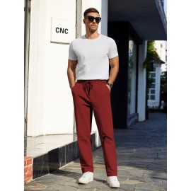 1pc Men'S Casual Cotton Drawstring Pants - Solid Color, Non-Stretch Fabric, Regular Fit, All-Season Straight Leg Cargo Trousers