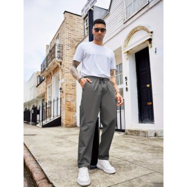 1pc Men'S Casual Cotton Drawstring Pants - Solid Color, Non-Stretch Fabric, Regular Fit, All-Season Straight Leg Cargo Trousers