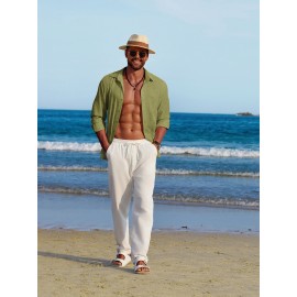 Men'S Polyester Chambray Casual Dress Shirt, Sexy Lapel Collar, Long Sleeve, Solid Color, Slight Stretch Fabric, with Front Slit Hem, Single Breasted Placket, for All-Season Party Wear