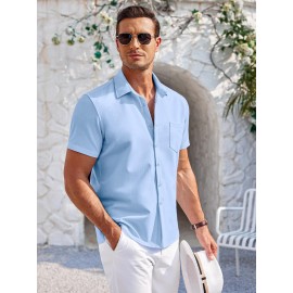 Mens Summer Beach Shirt Short Sleeve Shirts Casual Button Down Shirts Wrinkle Free