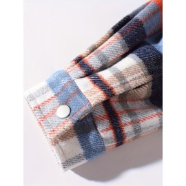 Color Block Plaid Men's Retro Long Sleeve Button Down Shirt With Chest Pockets, Spring Fall Casual Outdoor Loose Shirt