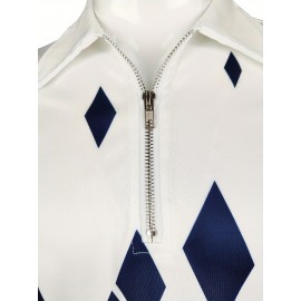 1pc Men'S Geometric-Patterned Polyester Golf Shirt - Knit Fabric with Slight Stretch, Regular Fit, Lapel Collar, Button Details, Long Sleeve, Flip Collar for Fall/Winter - Ideal for Outdoor Sports & Parties