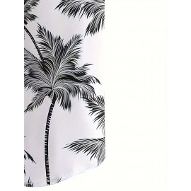 Tropical Coconut Tree Pattern Print Men's Short Sleeve Button Up Lapel Shirt For Summer Resort Holiday, Hawaiian Style