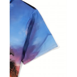 Beach Sunset Pattern 3D Printed Men's Fashion Short Sleeve Button Up Lapel Hawaiian Style Shirt For Summer Resort Vacation