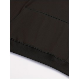 Men's Polyester Hooded Sweatshirt with Geometric Leaf Applique, Sports Style Active Hoodie with Slight Stretch, Regular Fit Knit Fabric Pullover - Casual Hip Hop Streetwear