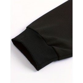 Men's Polyester Hooded Sweatshirt with Geometric Leaf Applique, Sports Style Active Hoodie with Slight Stretch, Regular Fit Knit Fabric Pullover - Casual Hip Hop Streetwear