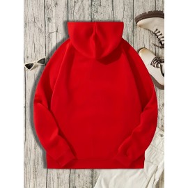 Men's Polyester Hooded Sweatshirt with Geometric Leaf Applique, Sports Style Active Hoodie with Slight Stretch, Regular Fit Knit Fabric Pullover - Casual Hip Hop Streetwear