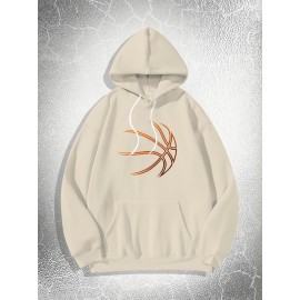 Creative Basketball Print Hoodie, Cool Hoodies For Men, Casual Hooded Sweatshirt With Kangaroo Pocket For Winter And Fall
