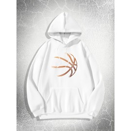Creative Basketball Print Hoodie, Cool Hoodies For Men, Casual Hooded Sweatshirt With Kangaroo Pocket For Winter And Fall