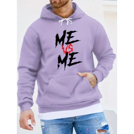 ME VS ME Print, Men's Casual and Cozy Hoodies, Trendy Long Sleeve Hooded Sweatshirt, Casual Versatile Top for Autumn Winter